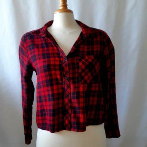 Red Short Checked Flannel-Like Shirt